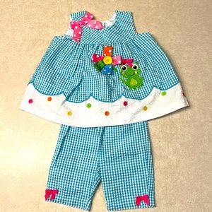 Bonnie Baby 6-9 months blue and white seersucker.